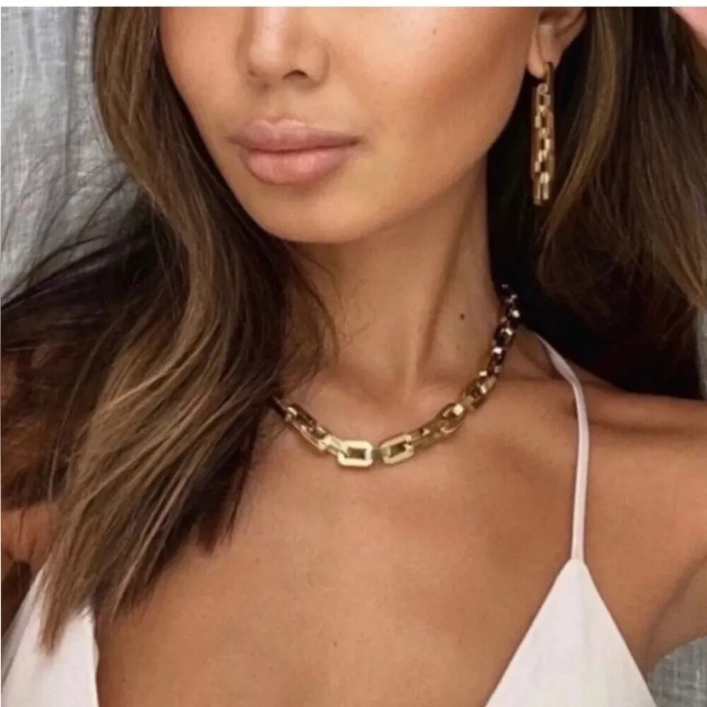 NEW $675 EDDIE BORGO 12K GOLD PLATED SUPRA LINK CHAIN NECKLACE AND EARRINGS SET